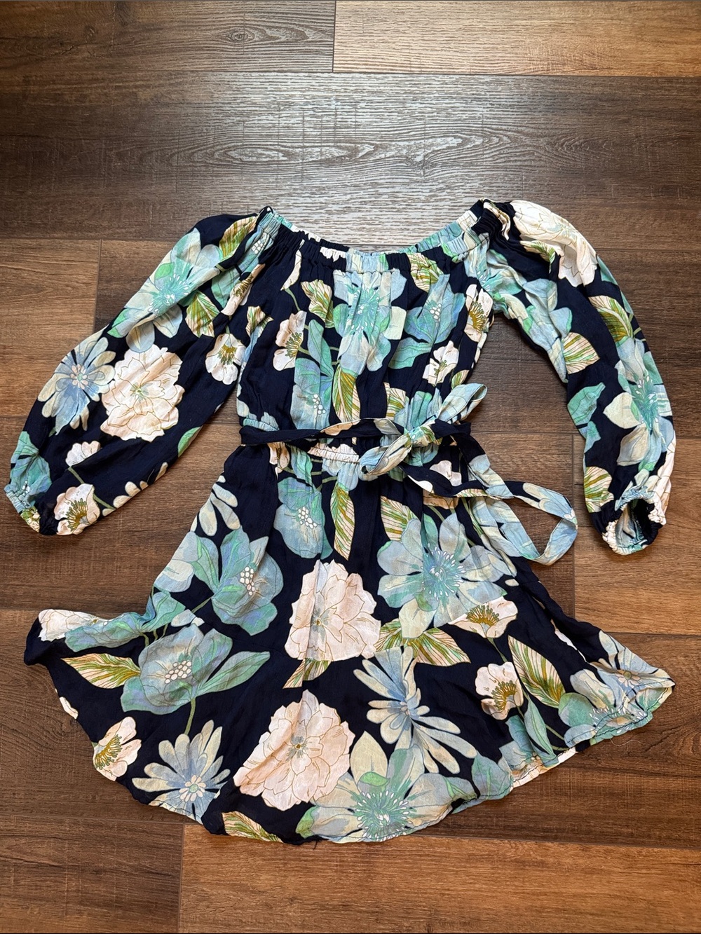 LOFT Floral Off-Shoulder Belted Dress